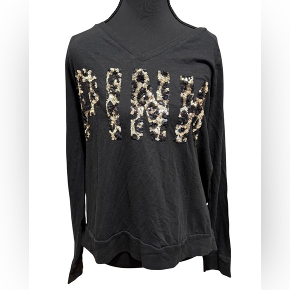 Victoria's Secret Tops - SOLD Victoria's Secret PINK Charcoal Leopard sequin Long Sleeve Tee